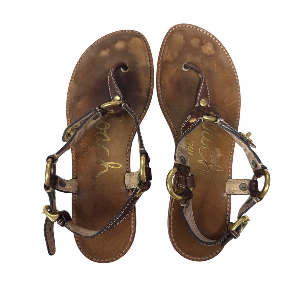 Coach Thong Sandals Women 7.5 Brown Leather Strappy Gladiator Boho Summer Shoes